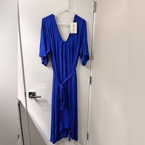 Latched Mama Flutter Sleeve Pleated Nursing Dress - Plus / Cobalt Blue